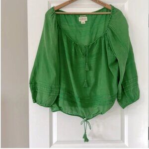 Denim & Supply RL Kelly Green Sun Bleached Boho Peasant Top Wear Off Shoulder